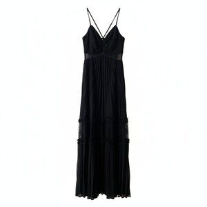 NWT Spaghetti Strap Peplum Maxi Dress w/ Lace & Corset Back, Black, Romantic